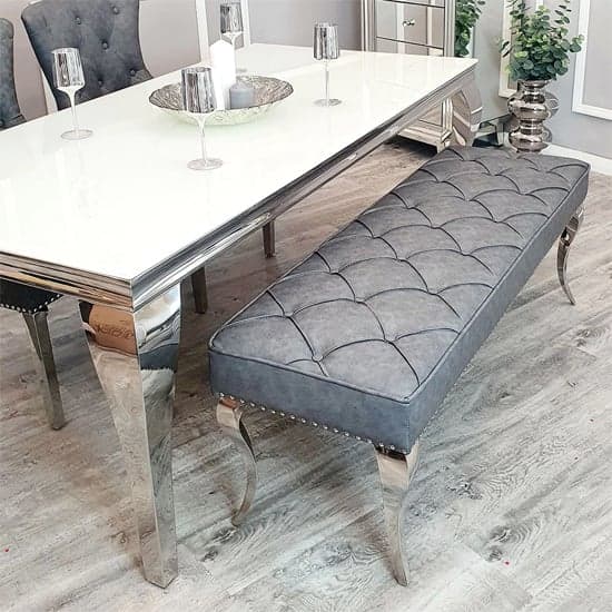 Laval Small Leather Dining Bench In Dark Grey_2