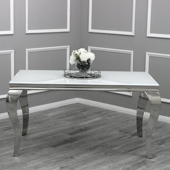 Laval Small White Glass Dining Table With Chrome Legs_2