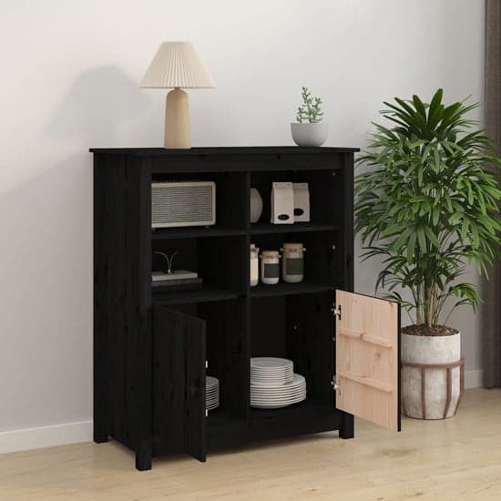 Laval Solid Pine Wood Sideboard With 2 Doors In Black_2