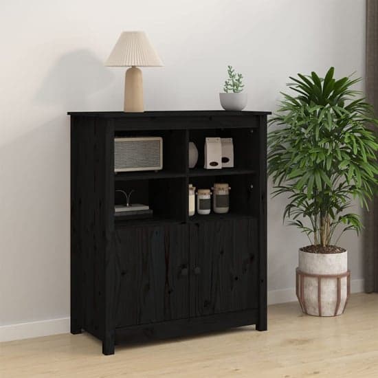 Laval Solid Pine Wood Sideboard With 2 Doors In Black_1
