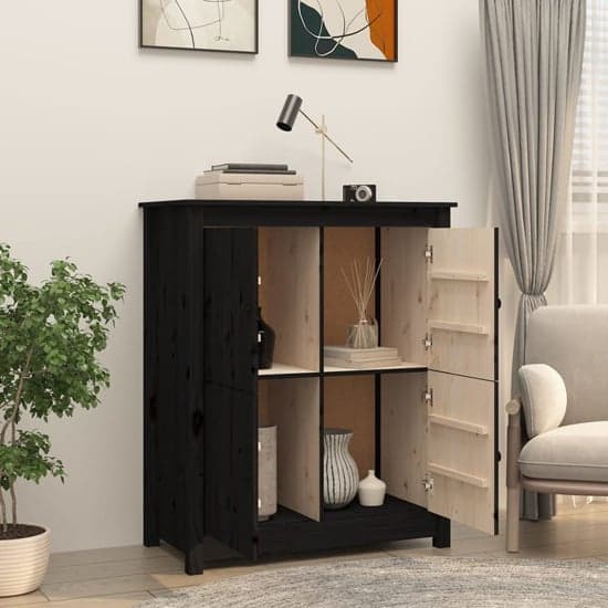 Laval Solid Pine Wood Sideboard With 4 Doors In Black_2