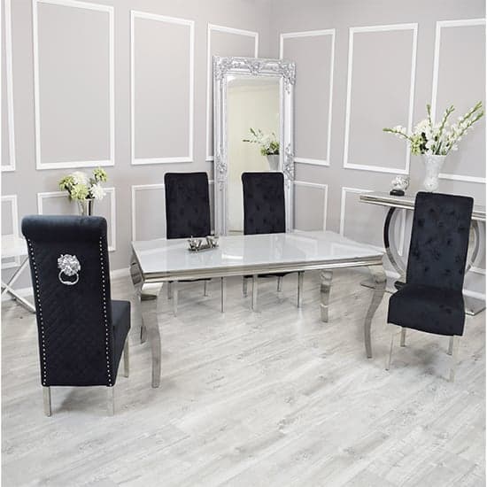 Laval White Glass Dining Table With 6 Elmira Black Chairs_1