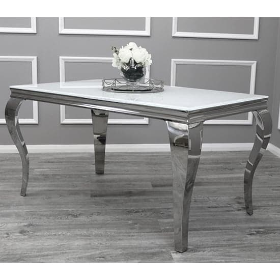 Laval White Glass Dining Table With 6 Dessel Pewter Chairs_2