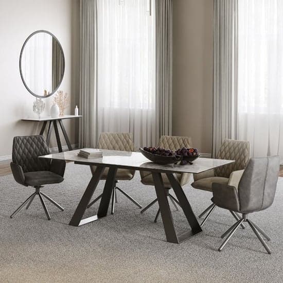 Lanton Ceramic And Glass Extending Dining Table In Light Grey_2