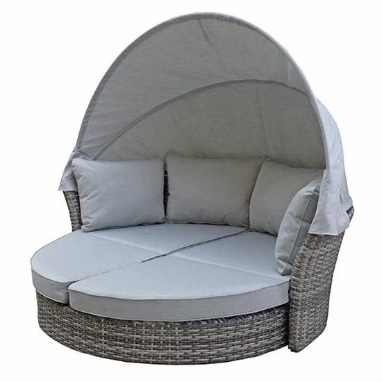 Lavey Weave Half Round Day Bed In Grey With Beige Cushions_2