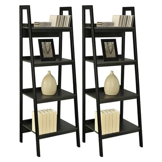 Langore Wooden Black Ladder Bookcase With 4 Shelves In Pair_2