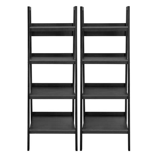 Langore Wooden Black Ladder Bookcase With 4 Shelves In Pair_3