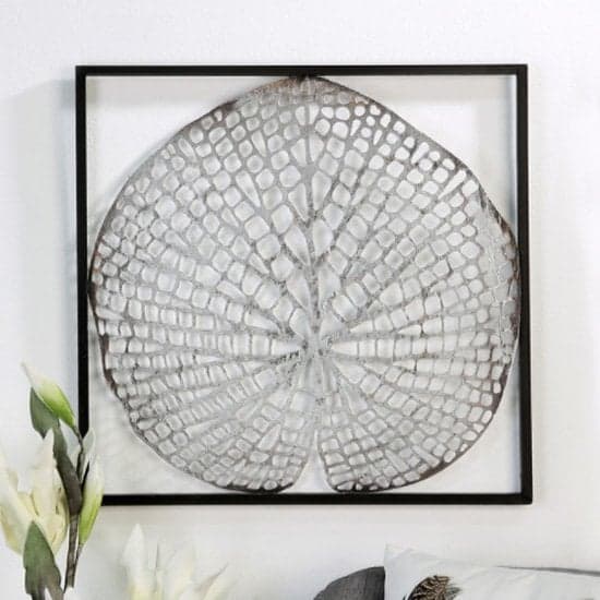 Leaf Metal Wall Art In Silver With Antique Dark Brown Frame_1