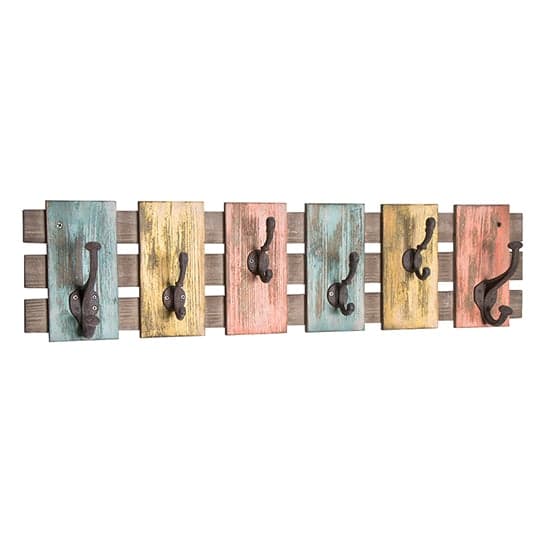 Learo Wooden Wall Hung Coat Rack In Colourful Vintage Effect Furniture in Fashion