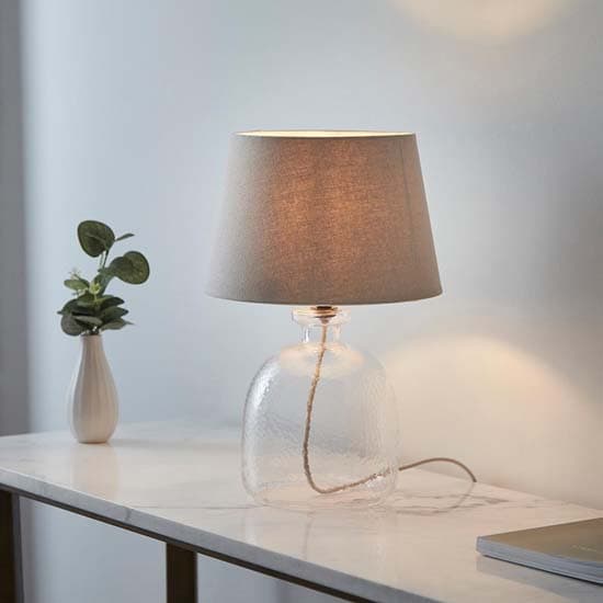 Lecce Cici Grey Fabric Shade Table Lamp With Clear Glass Base_7