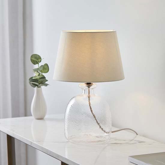 Lecce Cici Ivory Fabric Shade Table Lamp With Clear Glass Base_9