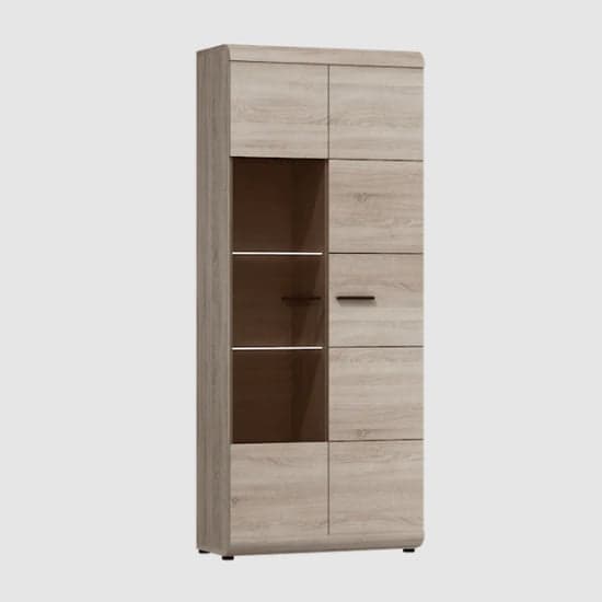 Lecco Wooden Display Cabinet Tall With 2 Doors In Sonoma Oak_1