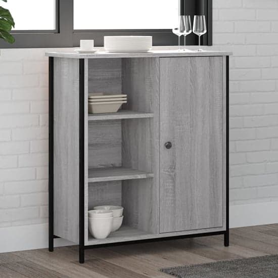 Lecco Wooden Sideboard With 1 Door 2 Shelves In Grey Sonoma Oak_1
