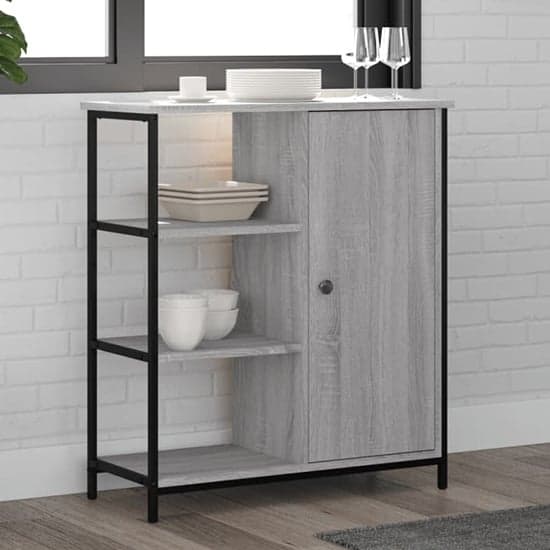 Lecco Wooden Sideboard With 1 Door 3 Shelves In Grey Sonoma Oak_1