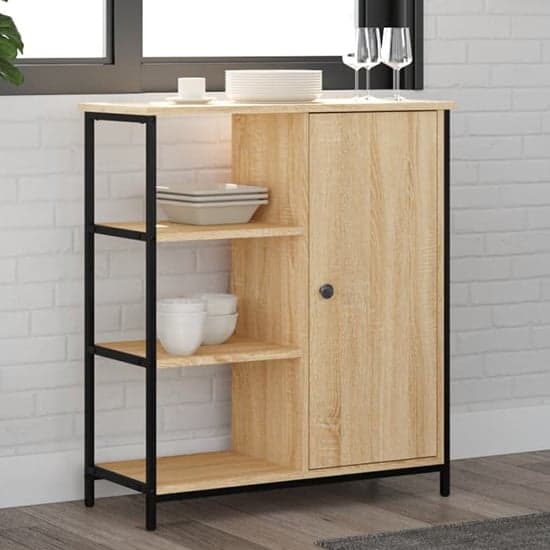 Lecco Wooden Sideboard With 1 Door 3 Shelves In Sonoma Oak_1