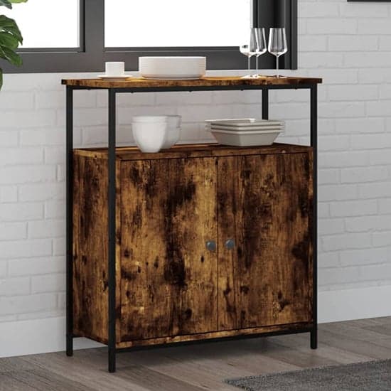 Lecco Wooden Sideboard With 2 Doors 1 Shelf In Smoked Oak_1