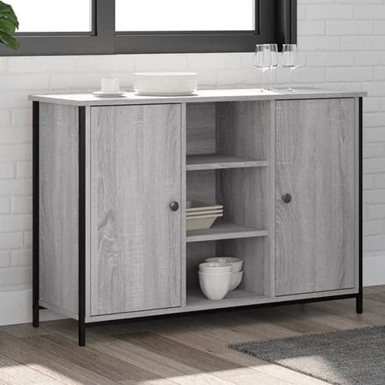 Lecco Wooden Sideboard With 2 Doors 2 Shelves In Grey Sonoma Oak_1