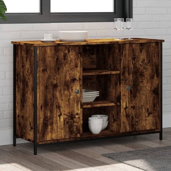 Lecco Wooden Sideboard With 2 Doors 2 Shelves In Smoked Oak_1