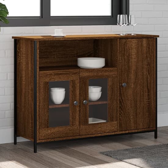 Lecco Wooden Sideboard With 3 Doors In Brown Oak_1