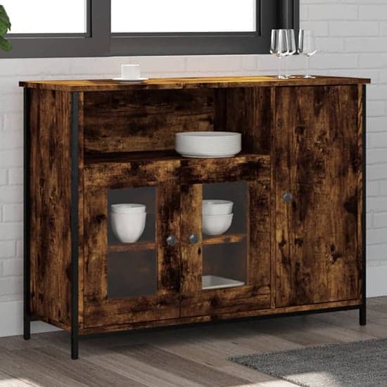 Lecco Wooden Sideboard With 3 Doors In Smoked Oak_1