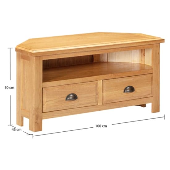 Lecco Wooden TV Stand Corner With 2 Drawers In Oak_2