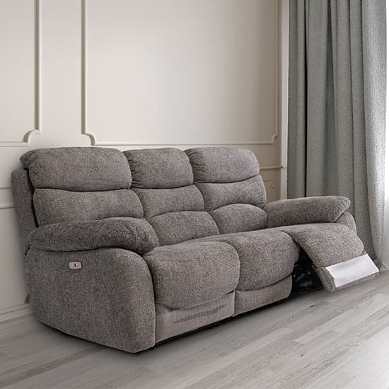 Leda Fabric Electric Recliner 3 Seater Sofa With USB In Ash_1