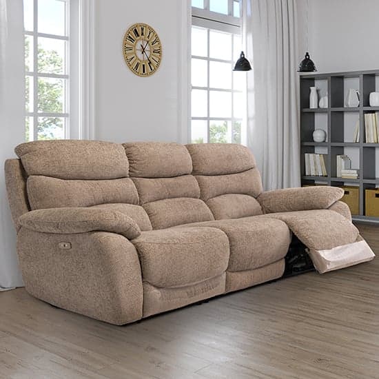 Leda Fabric Electric Recliner 3 Seater Sofa With USB In Sand_1