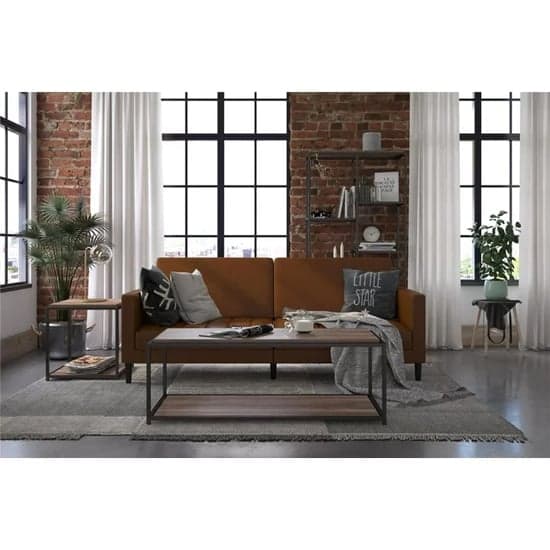 Leeds Faux Leather Futon Sofa Bed In Camel With Solid Wood Legs_3