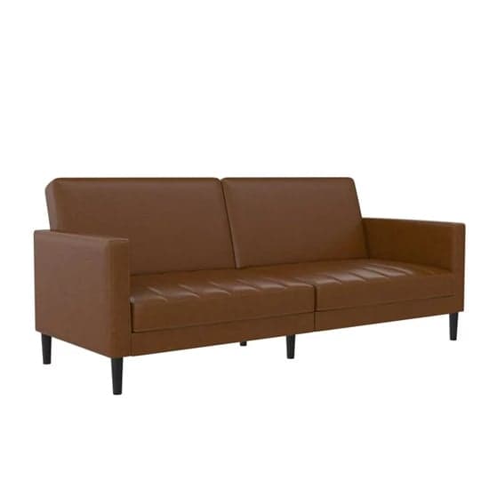 Leeds Faux Leather Futon Sofa Bed In Camel With Solid Wood Legs_4