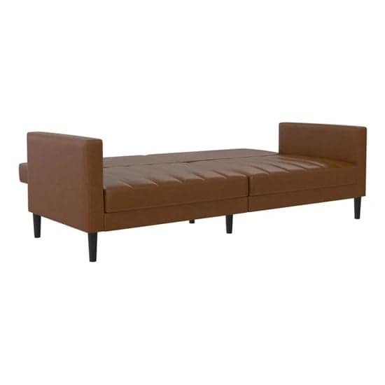 Leeds Faux Leather Futon Sofa Bed In Camel With Solid Wood Legs_5