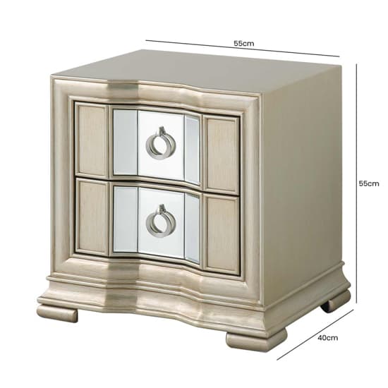 Leeds Mirrored Bedside Cabinet With 2 Drawers In Champagne_7