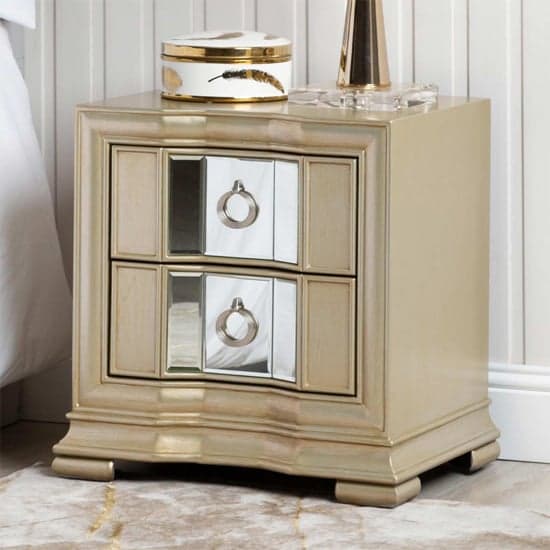 Leeds Mirrored Bedside Cabinet With 2 Drawers In Champagne_1