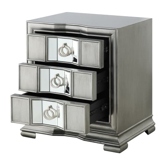 Leeds Mirrored Bedside With 3 Drawers In Grey Furniture in