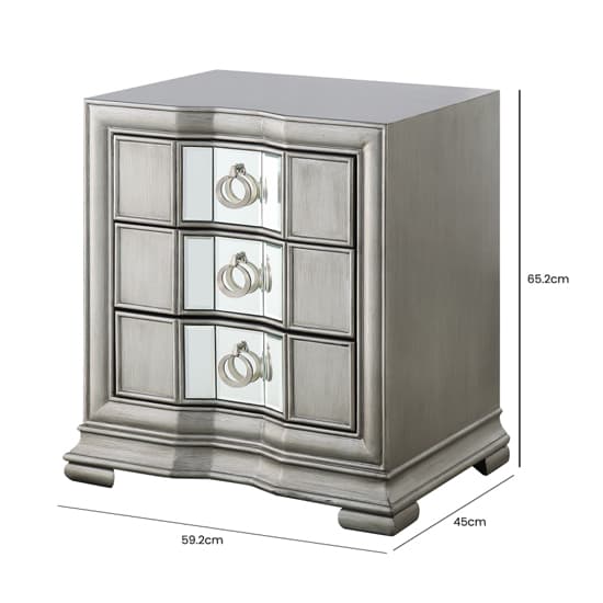 Leeds Mirrored Bedside With 3 Drawers In Grey Furniture in