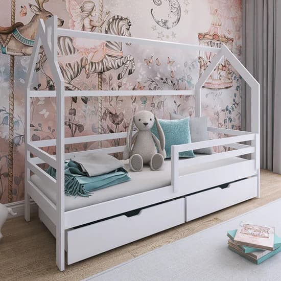 Leeds Storage Wooden Single Bed In White With Bonnell Mattress_1