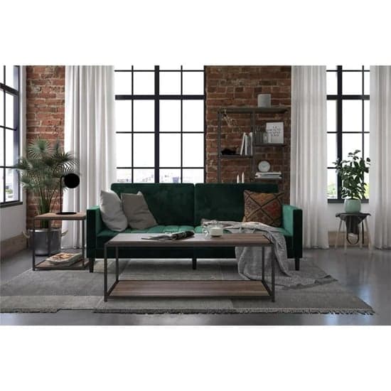 Leeds Velvet Futon Sofa Bed In Green With Solid Wood Legs_3