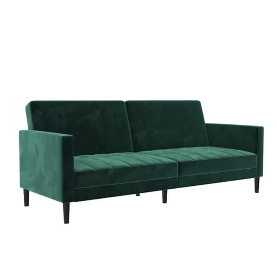 Leeds Velvet Futon Sofa Bed In Green With Solid Wood Legs_4