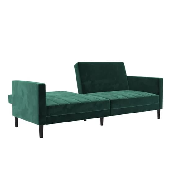 Leeds Velvet Futon Sofa Bed In Green With Solid Wood Legs_5
