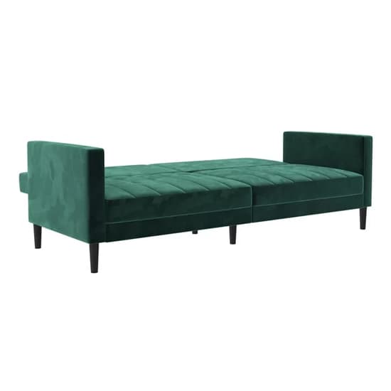 Leeds Velvet Futon Sofa Bed In Green With Solid Wood Legs_6