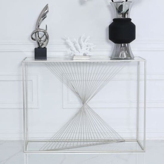 Lehi Clear Glass Top Console Table With Silver Metal Frame_1
