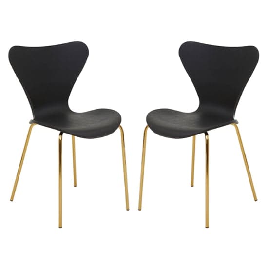 Leila Black Plastic Dining Chairs With Gold Metal legs In A Pair_1