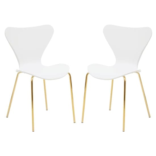 Leila White Plastic Dining Chairs With Gold Metal legs In A Pair_1