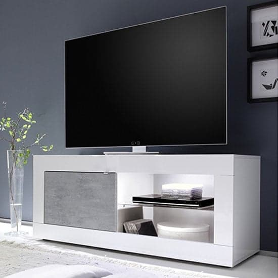Taylor 1 Door TV Stand In White High Gloss And Cement Effect_1