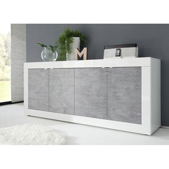 Taylor 4 Doors Sideboard In White High Gloss And Cement Effect_1