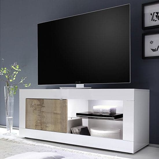 Taylor Wooden 1 Door TV Stand In White High Gloss And Pero_1