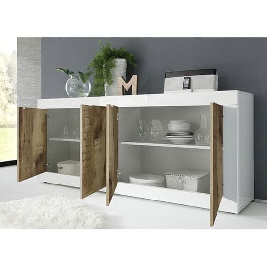 Taylor Wooden 4 Doors Sideboard In White High Gloss And Pero_2