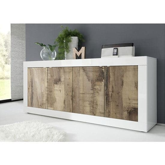 Taylor Wooden 4 Doors Sideboard In White High Gloss And Pero