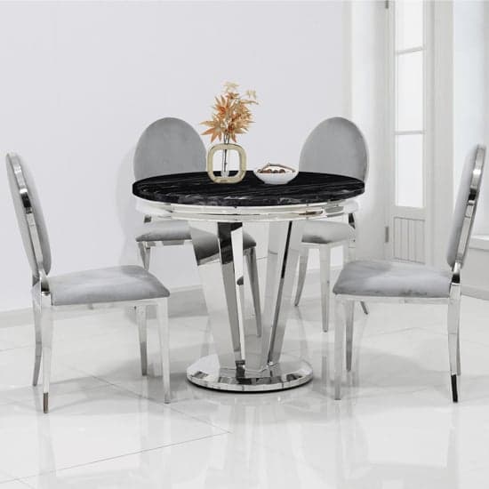 Leming Round Marble Dining Table In Black With Chrome Base_3