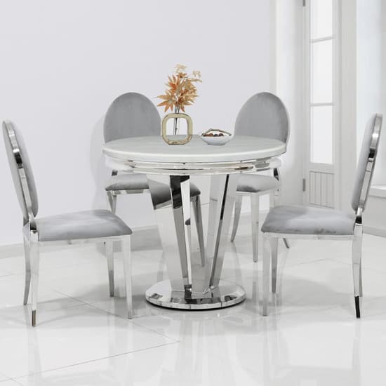 Leming Round Marble Dining Table In Cream With Chrome Base_3