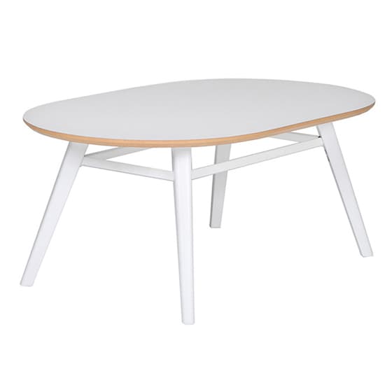 Lenci Wooden Coffee Table Oval With White Top And White Legs